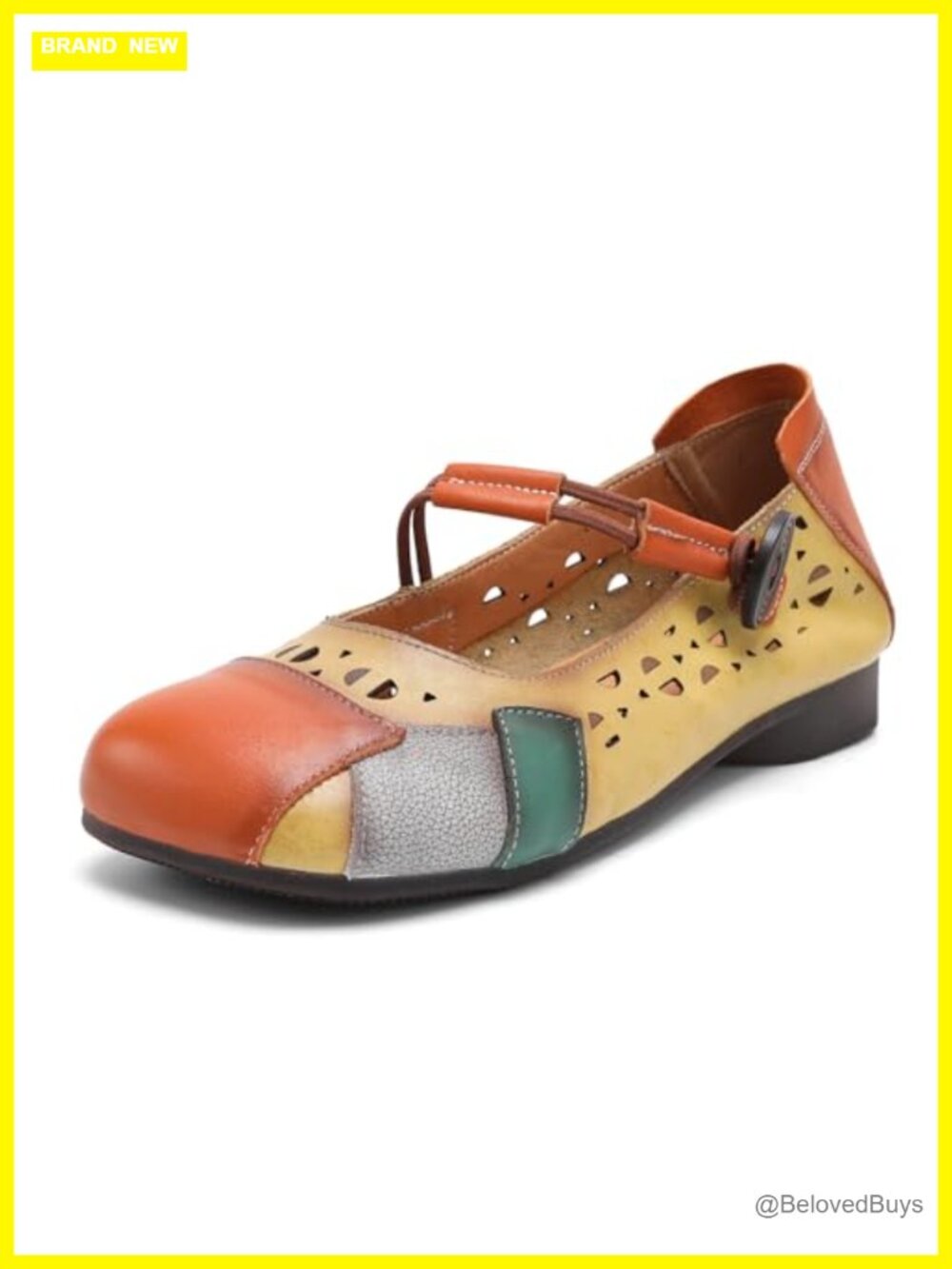 Women's Leather Mary Jane Flats Retro Color Block Square Toe Loafers